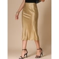 thumbnail image 4 of Unique Bargains Women's Silk Elastic High Waist Midi Skirts M Light Brown, 4 of 6