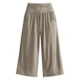 thumbnail image 3 of Zjunqe Linen Capri Pants Plus Size Loose Wide Leg Trouser Elastic Waist Dressy Casual Lounge Flowy Yoga Culottes Wide Leg Palazzo Cropped Pants with Pockets Lightweight Comfy Pajama Pants Khaki Xl, 3 of 9