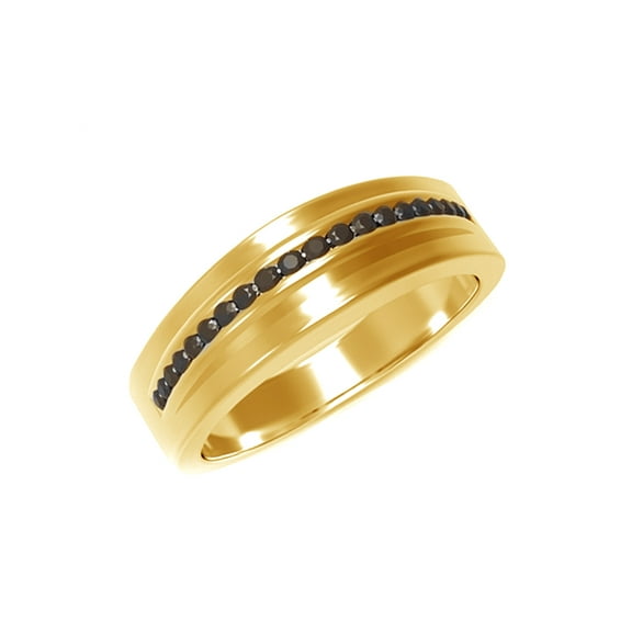 AFFY Black Natural Diamond Wedding Band Ring In 10k Yellow Gold (0.38 Cttw)