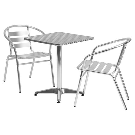 Aluminum Slat Table - Flash Furniture 23.5'' Square Aluminum Indoor-Outdoor Table with 2 Slat Back Chairs