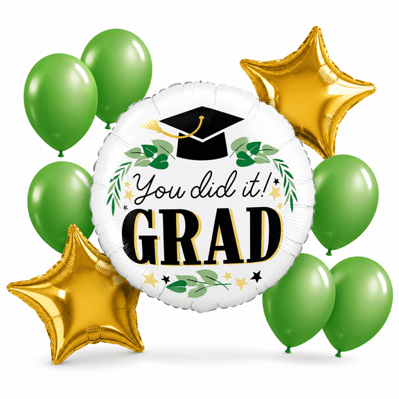 LOONBALLOON Graduation Grad Theme Balloon Set, Standard You Did It Satin Ivy Grad Balloon, Star and 6x Latex balloons