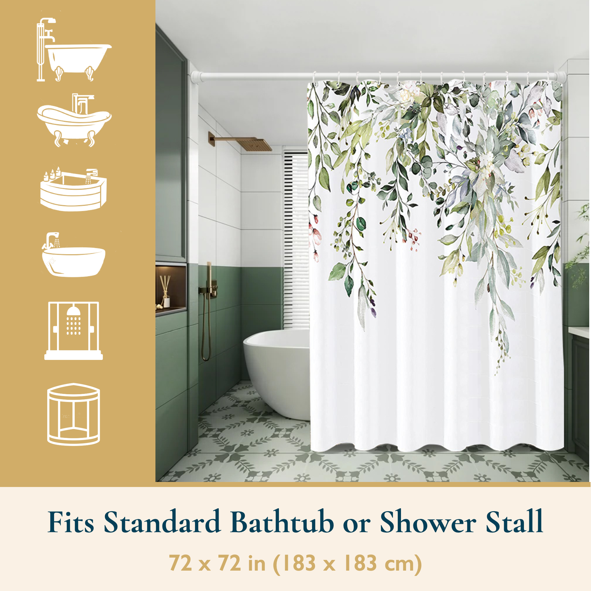 ComfiTime Green Shower Curtain, Hanging Vines, 72x72 photo 7