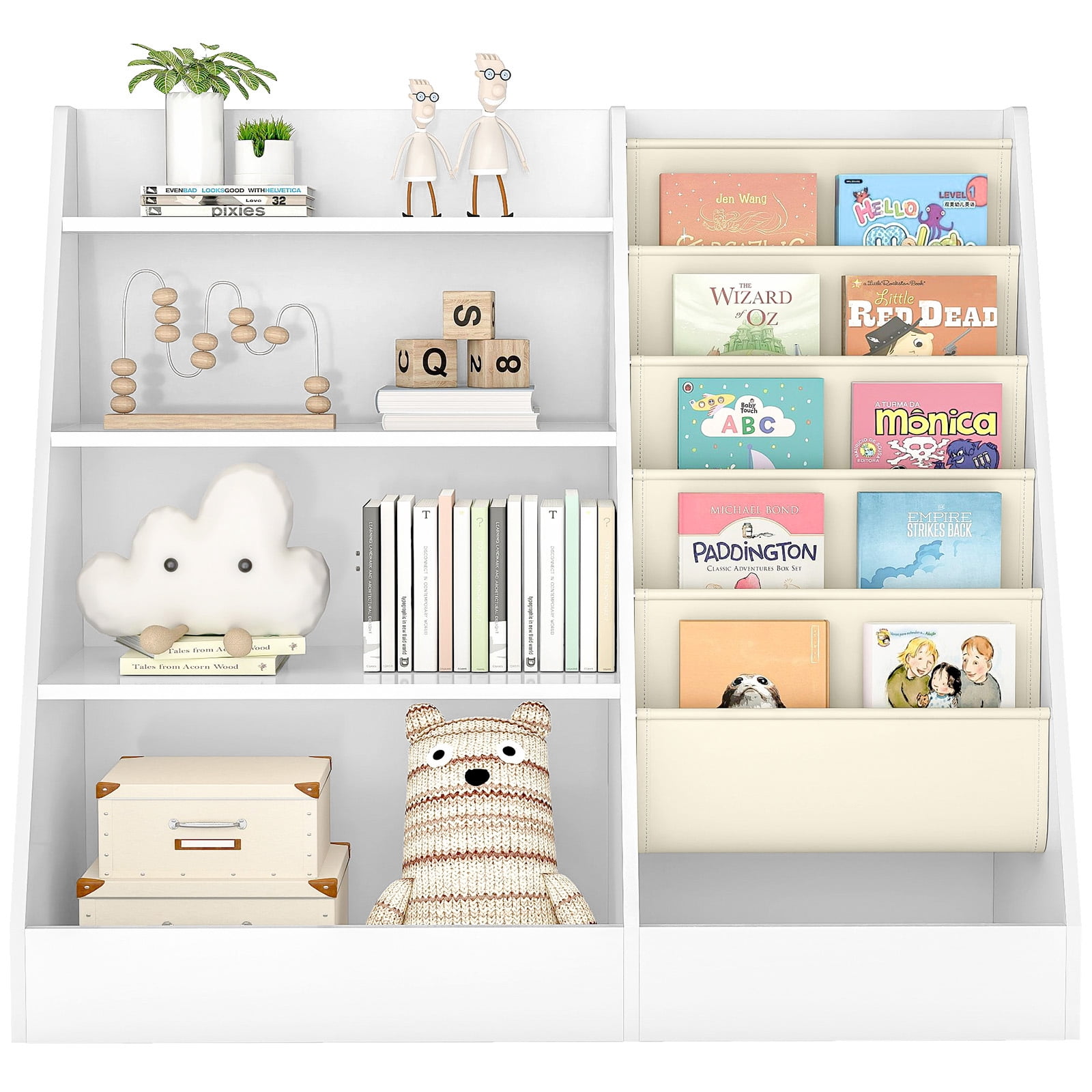 SUGIFT 4 Tier Kids Bookshelf, Kids Toy Organizer with 5 compartments, Bookcase for Children's Room, Playroom, White