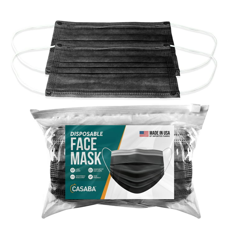 Casaba 100 Pack Black Disposable Face Masks 3-Ply Filter - Made in USA with Imported Fabric Walmart.com