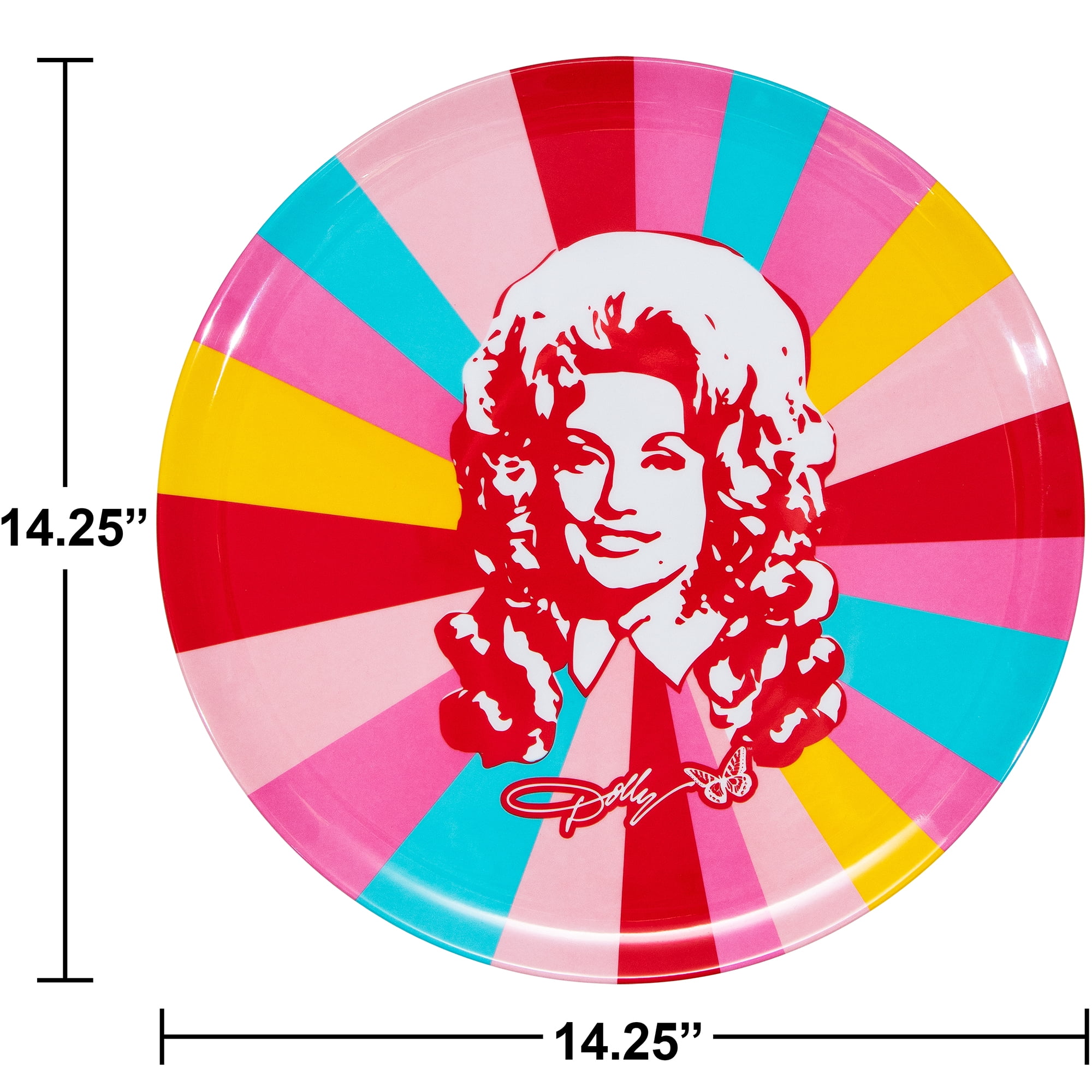 (2 pack) Dolly Parton 14" Round Multi-Color Melamine Serving Tray