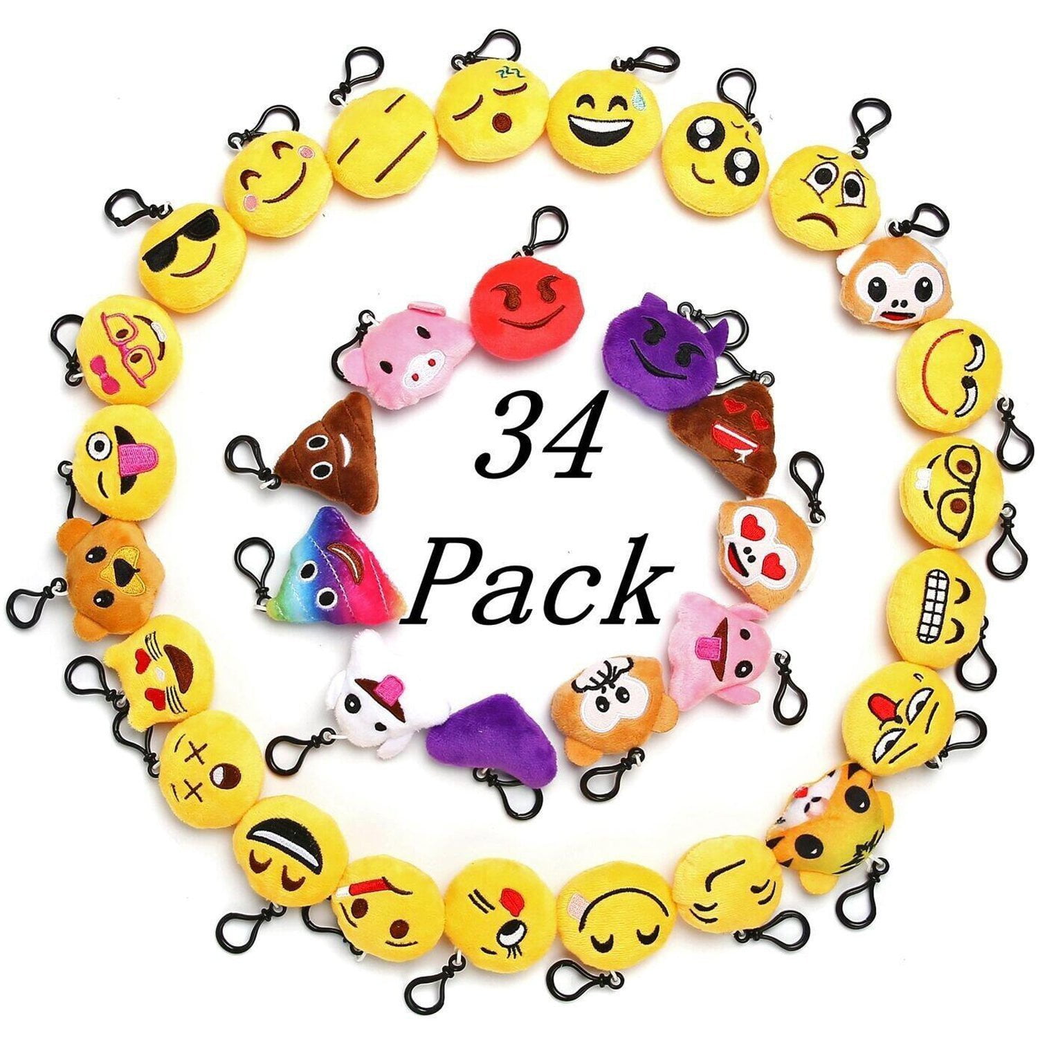 Emoji Party Favor For Kids, 34 Pack 2” Emoji Keychain Party Decoration