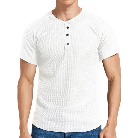Hanerdun Men Solid Color T-Shirts Male Short Sleeve Crew Neck Tee White M
