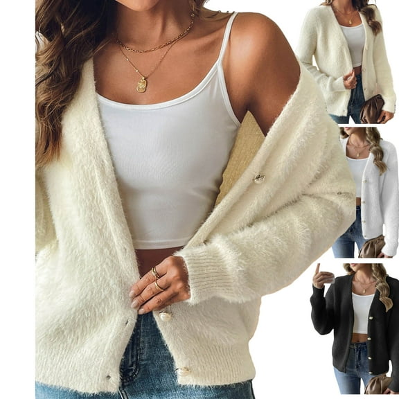 Gamivast Winter Soft Button Down Cardigan Sweaters for Women Holiday Long Sleeve Fleece Sweaters Casual Loose V Neck Solid Color Jackets Fall Fashion Coats