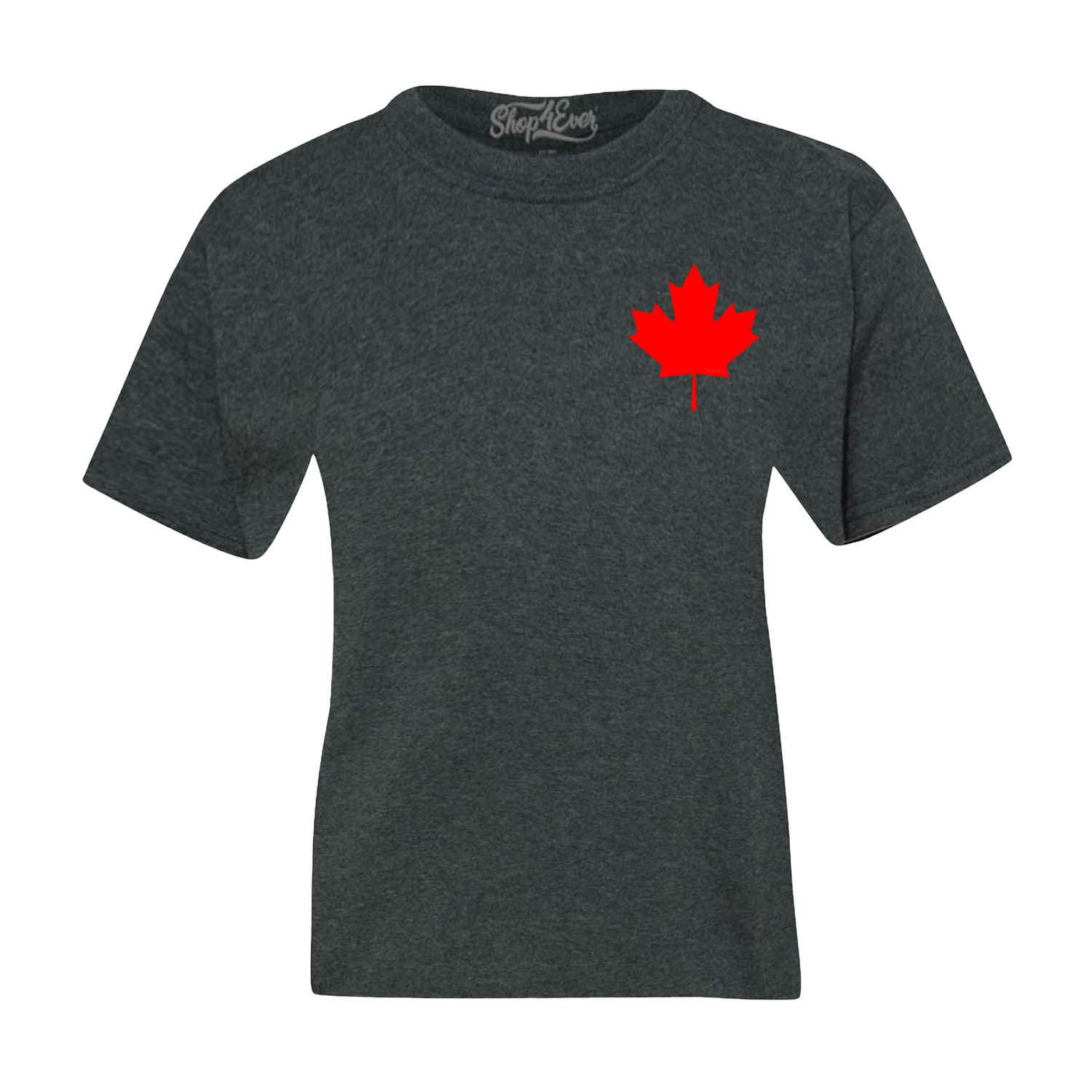 Shop4Ever Kids Canada Red Maple Leaf Pocket Size Canadian Graphic Child s Youth T-Shirt X-Small Dark Heather