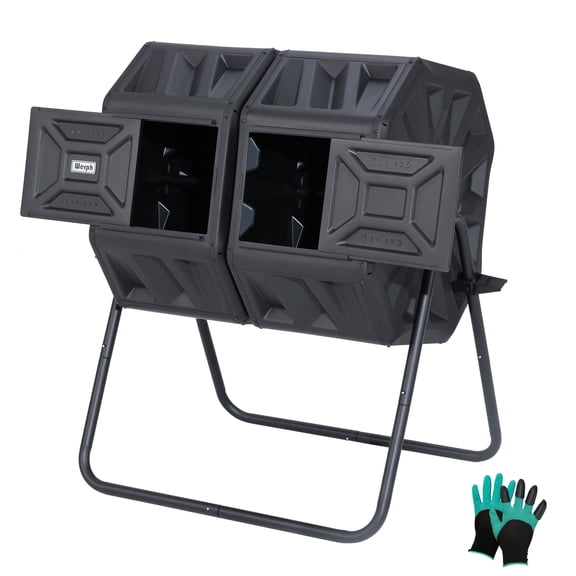 WERPH 54-Gallon Dual Chamber Outdoor Compost Tumbler, Rotating Compost Bin with Easy-Turn System and Locking System for Kitchen Scraps and Yard Waste, Black