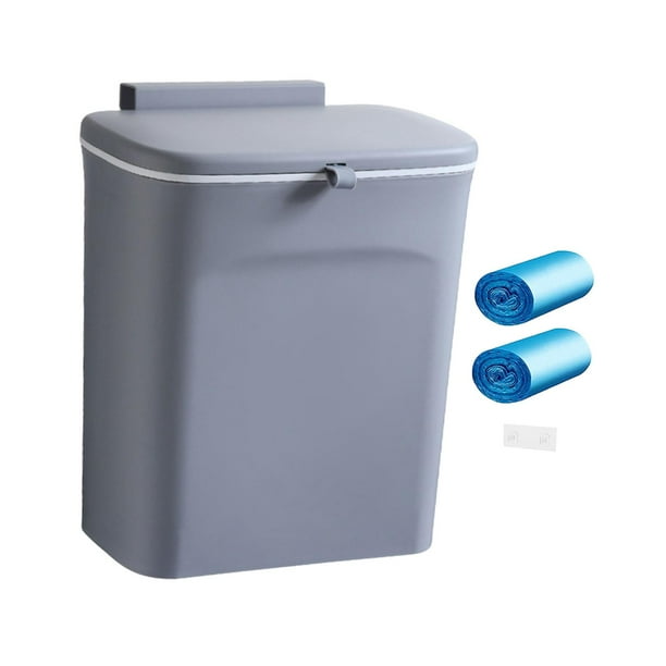 Cubo de basura colgante, cubo de basura de 10 l, impermeable, para puerta de armario, montado en la pared gris