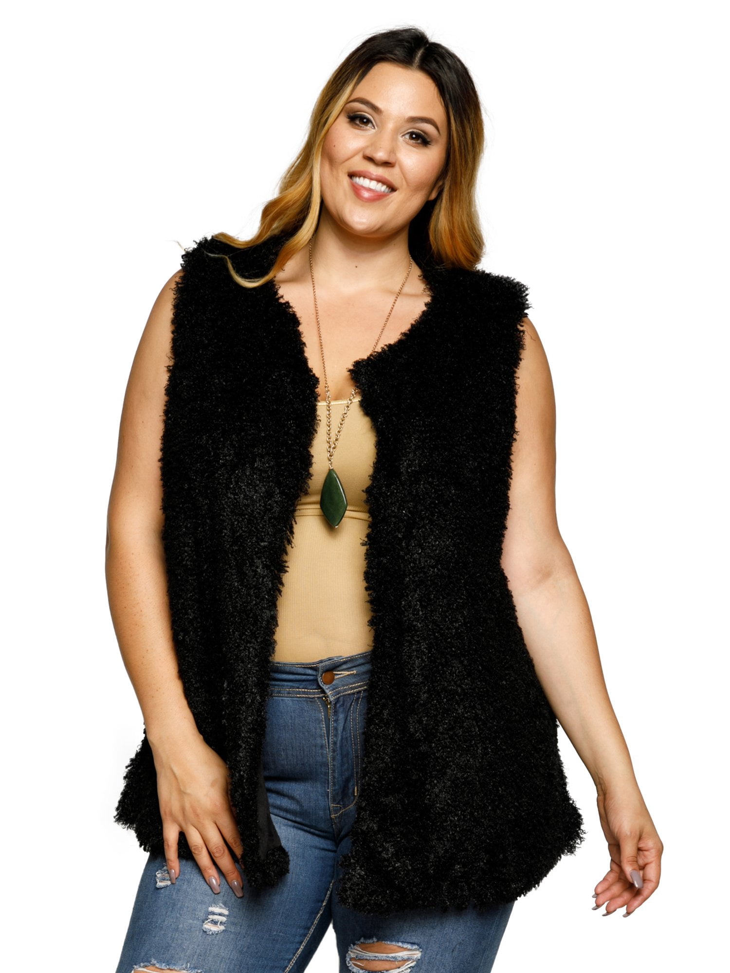 Xehar Women's Plus Size Faux Fur Front 