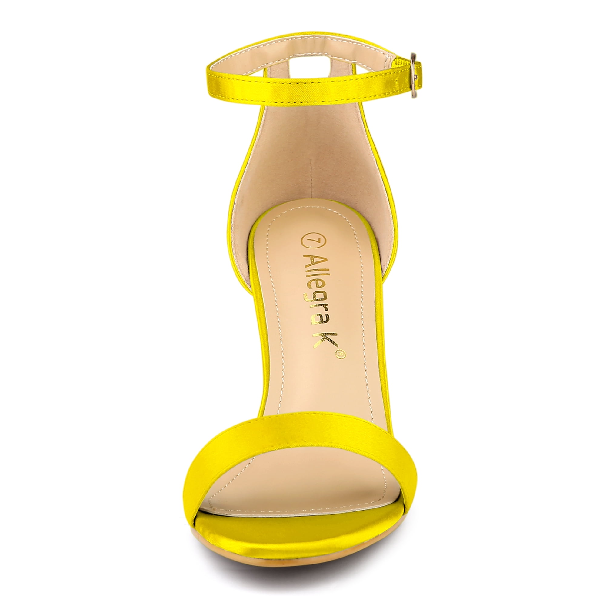 DARING DIVA Women's Satin Ankle Strap Chunky Heels Yellow 6.5