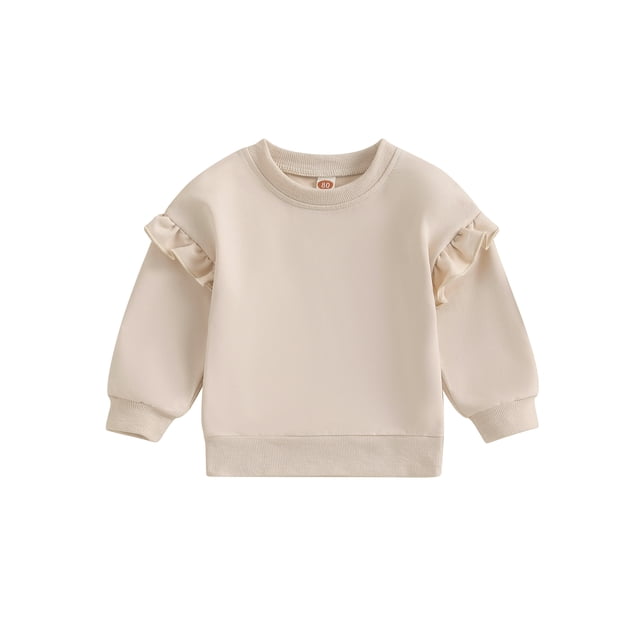 Gupgi Bambin Bébé Fille Solide Pull Col Rond Manches Longues Sweat-Shirt Coupe en Vrac Tops 0-4 Ans