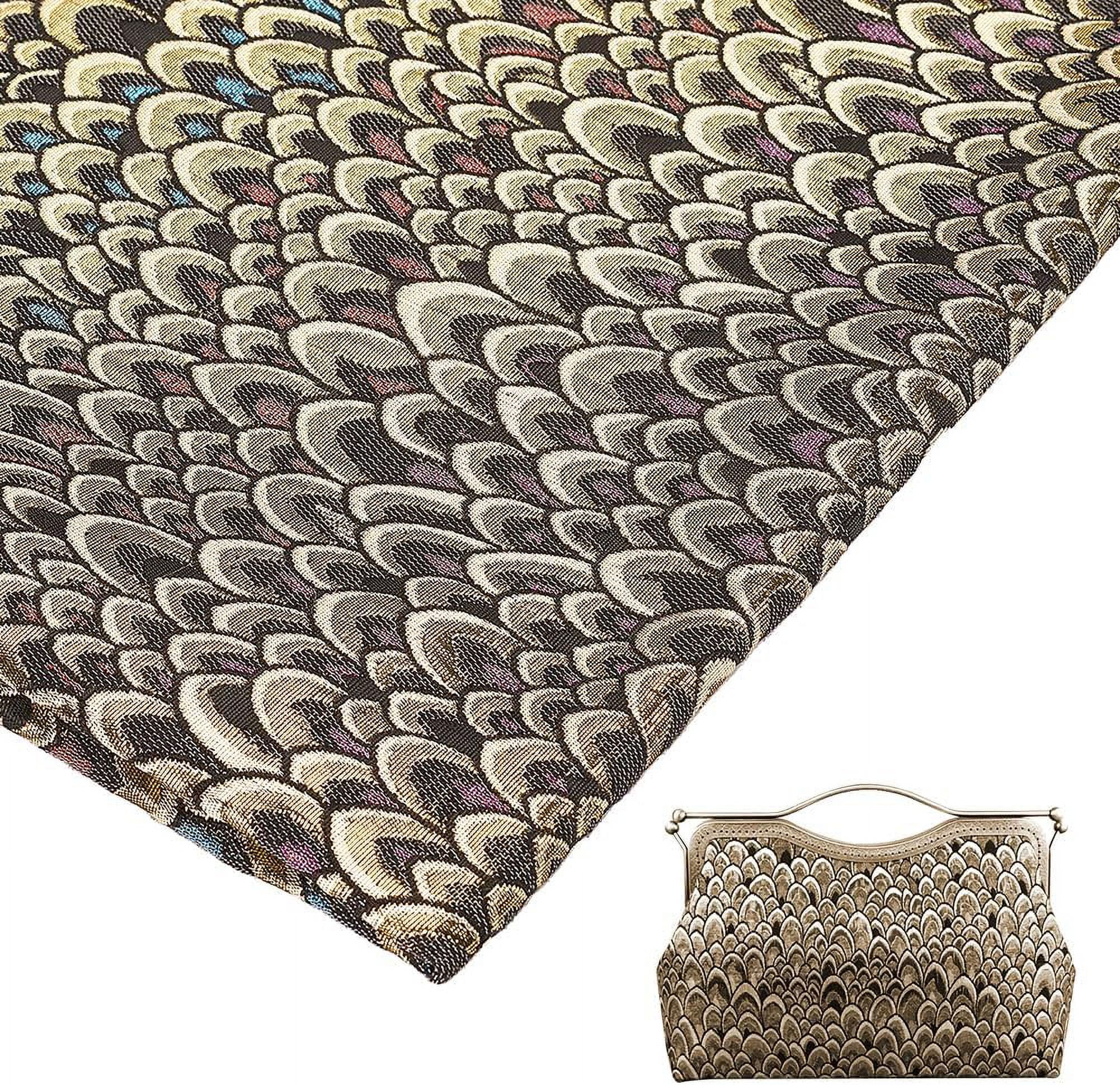 1m Jacquard Polyester Fabric 1Yard Fish Scales Gild Fabric for Upholstery 58.2 Inch Width Vintage Lace Embroidered Fabric for DIY Bag Decorative Home Accents Pillow Dress Sewing Accessories Gold