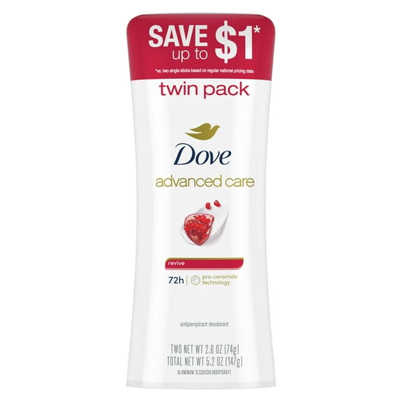 PR Dove Advanced Care Antiperspirant Deodorant Stick Revive, 2.6 oz Twin Pack