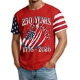 thumbnail image 2 of Men's 250 Years 1776-2026 Shirt with Jet Smoke American Flag Graphic and Star Stripe Sleeves Featuring Classic Round Neck Red M, 2 of 5