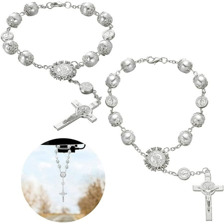 TIESOME Chapelet de Voiture (2 pièces), Chapelet de rétroviseur, Croix