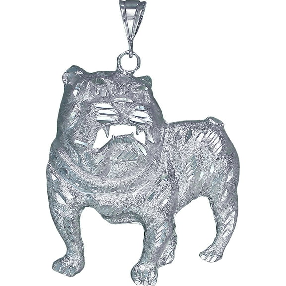 Huge Heavy Sterling Silver Bulldog Pendant Necklace 33 Grams 3.35 Inches with Diamond Cut Finish and 24 Inch Figaro Chain