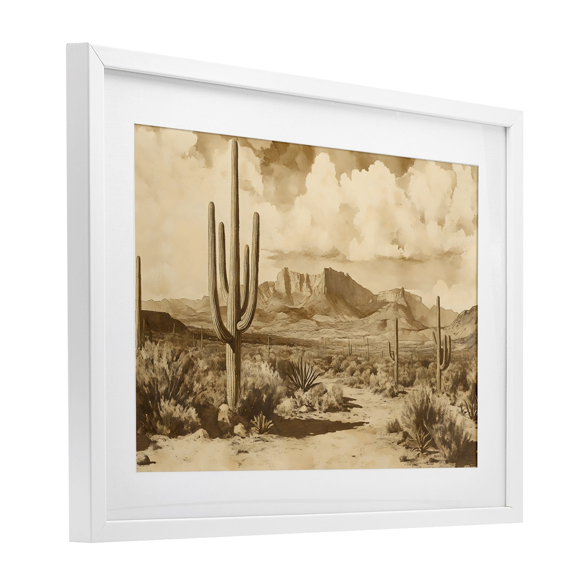 Stupell Industries Vintage Desert Peaks with Saguaro White Framed Print Under Glass, design by Franklyn Gregory