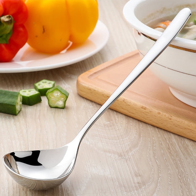 Toystoory Cuchara de sopa con mango largo, resistente y duradera, resistente al calor, fácil de limpiar, 2 pack/lote Mostrada