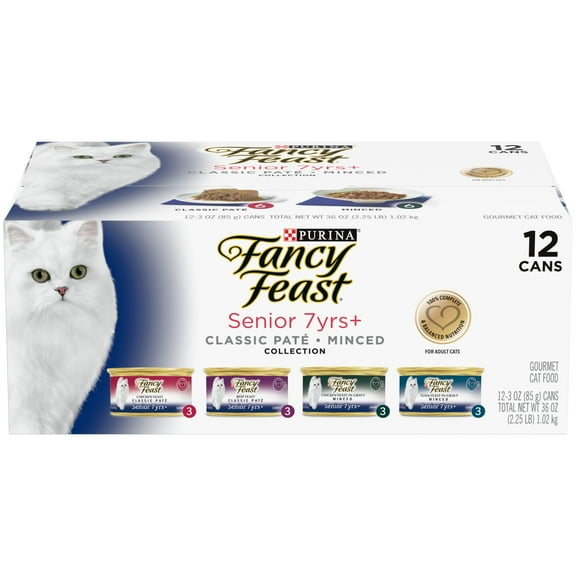 Purina Fancy Feast Senior Classic Pate Wet Cat Food, Minced Collection, 3 oz Cans (12 Pack)