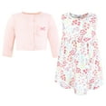 thumbnail image 3 of Hudson Baby Infant and Toddler Girls Cotton Dress and Cardigan Set, Bright Pink Flower Field, 18-24 Months, 3 of 5