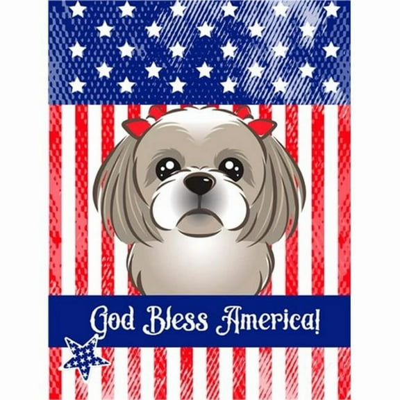 God Bless American Flag with Gray Silver Shih Tzu Flag Garden Size BB2180GF