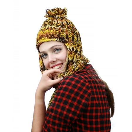 - NYFASHION101 Nepal Wool Fleeced Hand Knit Ski Trooper Hat Scarf Set - Yellow
