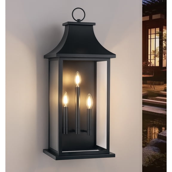 18'' Large Outdoor Wall Light, Porch Light Outdoor Wall Sconce Lantern, 2-Light Black Exterior Lighting Fixture Wall Mount, Outside Light for House Garage, 1-Pack