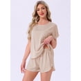 thumbnail image 3 of DARING DIVA Satin Pajama Short Sleeve Crew Neck Top Set M Beige, 3 of 6