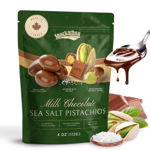 Snackathon Milk Chocolate Covered Pistachios with Sea Salt, 4 oz Resealable Bag