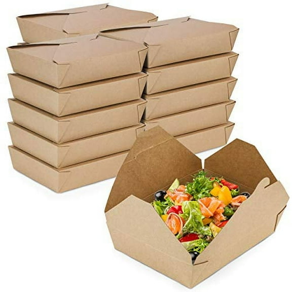 Fit Meal Prep 50 Pack 54 oz Disposable Take Out Containers Microwaveable Kraft Paper to Go Boxes
