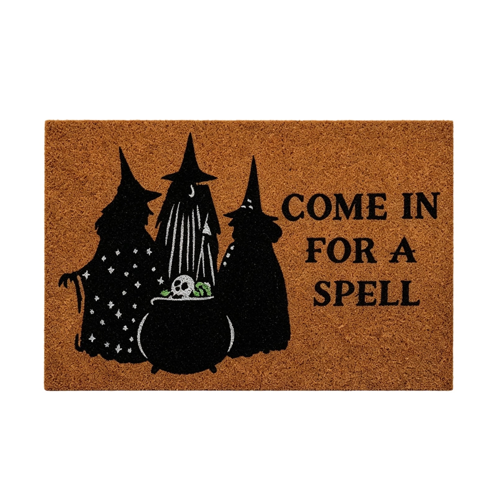 Come In For A Spell Witch Coir Doormat – Halloween Front Door Welcome Mat with Spooky Cauldron Print Natural Coconut Fiber Entryway Rug for Porch Patio Indoor Outdoor Seasonal Decor