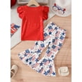 thumbnail image 3 of Hirigin 4th of July Baby Girl Outfits 18M 2T 3T 4T 5T 6T Ruffles Fly Sleeve T-Shirts Stripe Stars Flag Print Flare Pants 2Pcs Clothes Set, 3 of 8