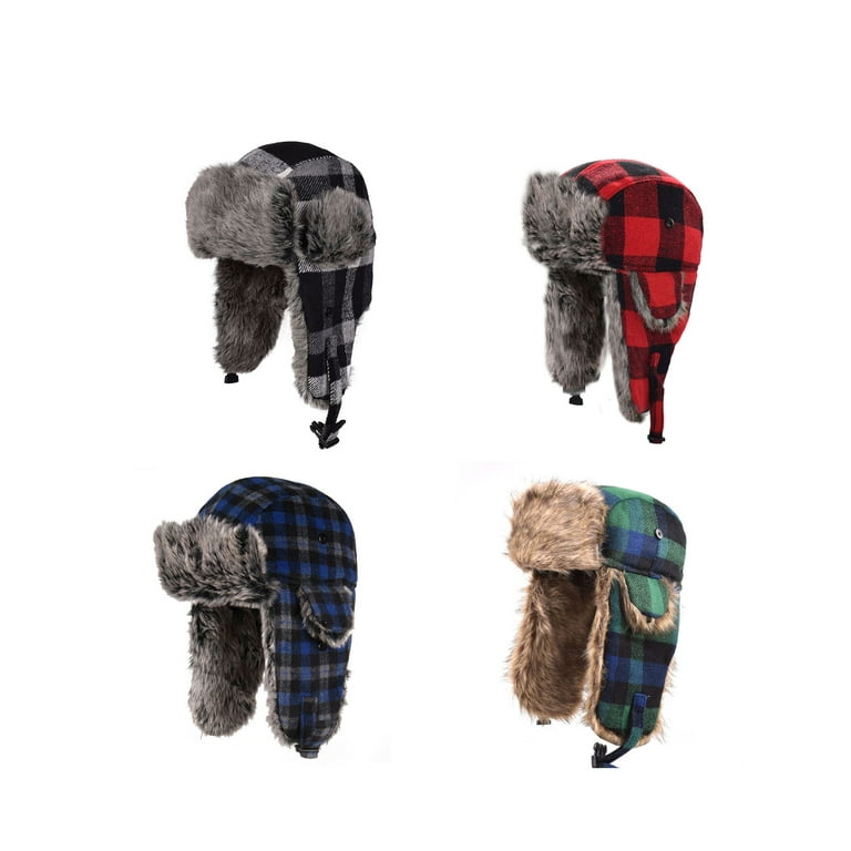 Sinhoon Christmas Adults Buffalo Plaid Aviator Trapper Hat Trooper