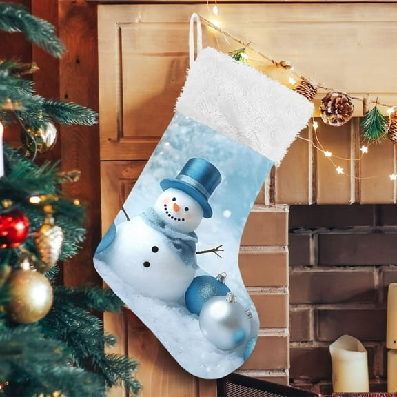 Ryvnso Christmas Stockings Christmas Snowman in Winter 17.7" Large Stocking Decoration 1 Pack