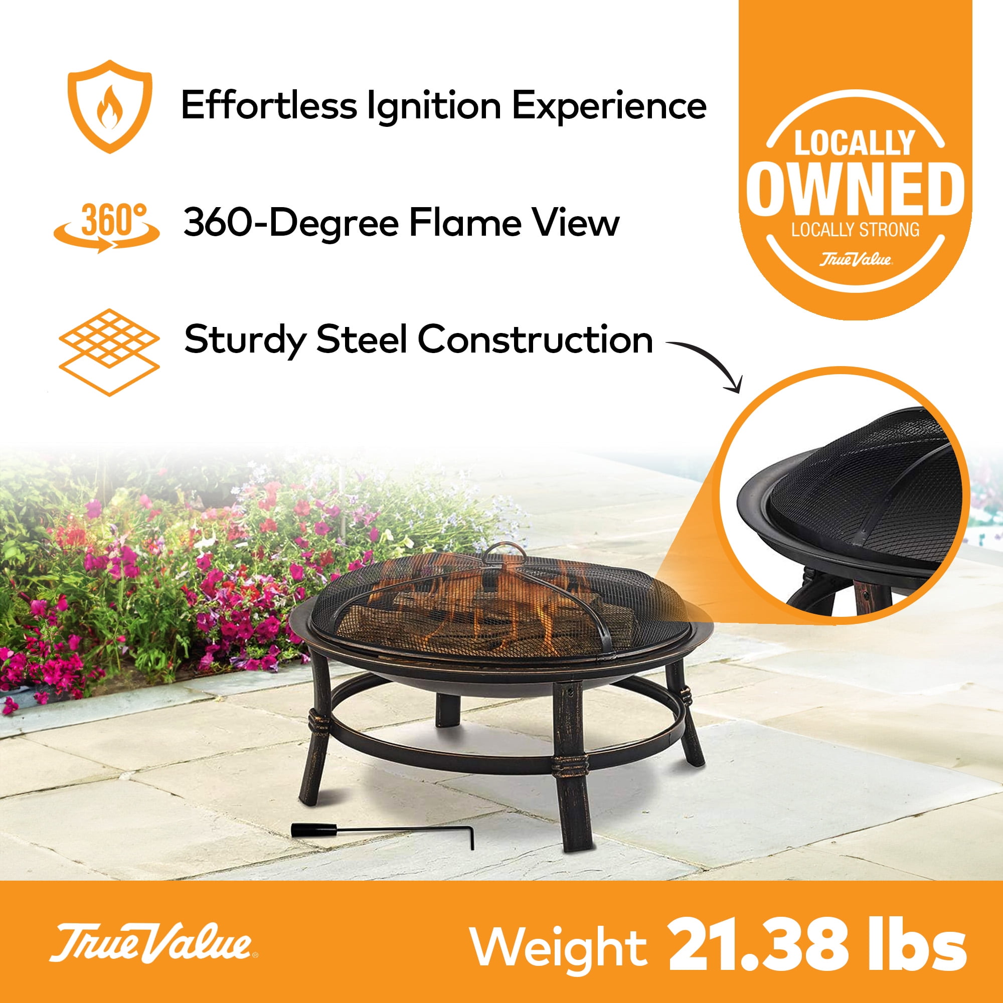 Mr. Bar-B-Q 29.3 Inch Wood Burning Fireplace w/Match Light Ignition, Black