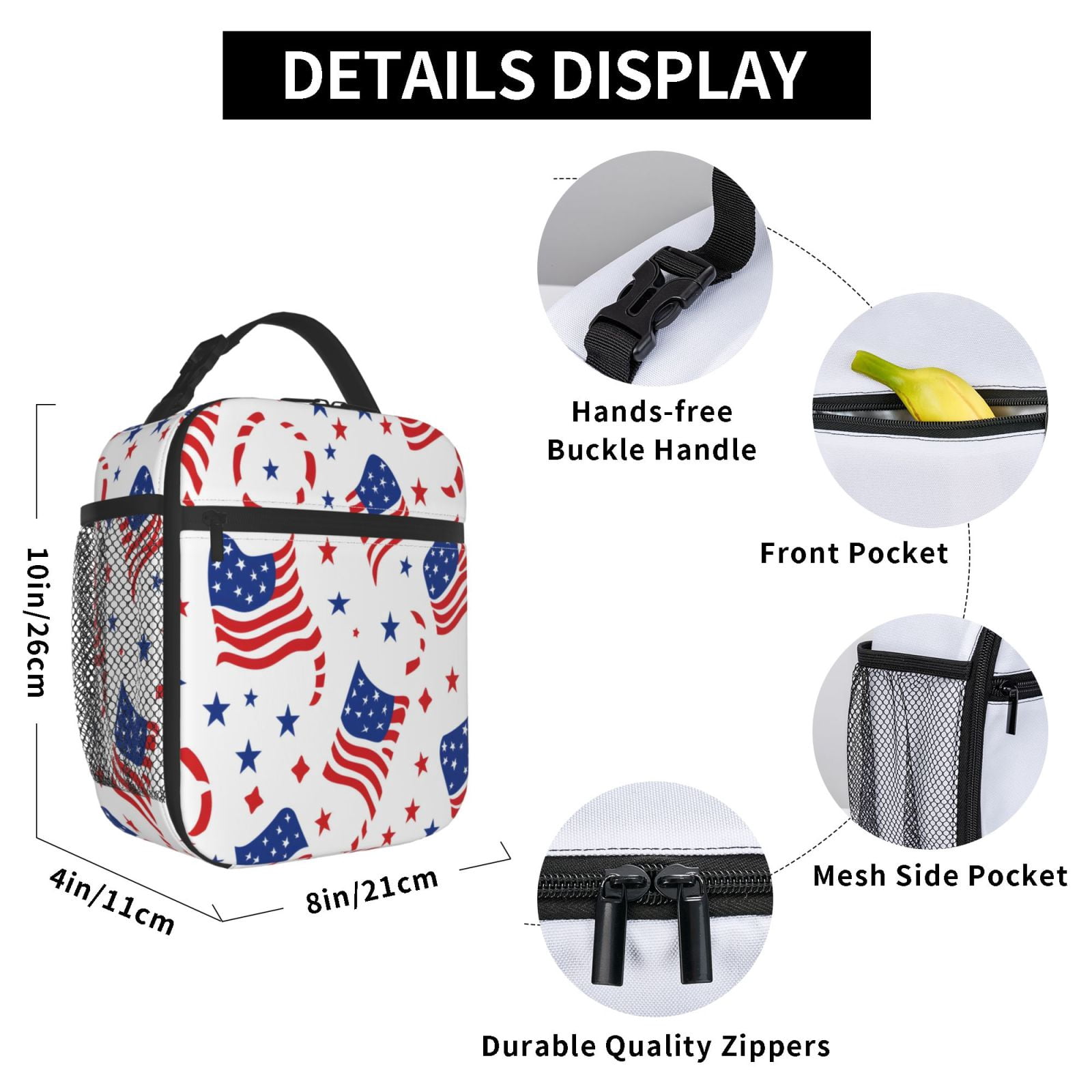 Lunch Bag For Women Men Insulated Portable Lunch Box Bento Box Office Picnic Travel Cooler Bag Independence Day Theme Star (13)
