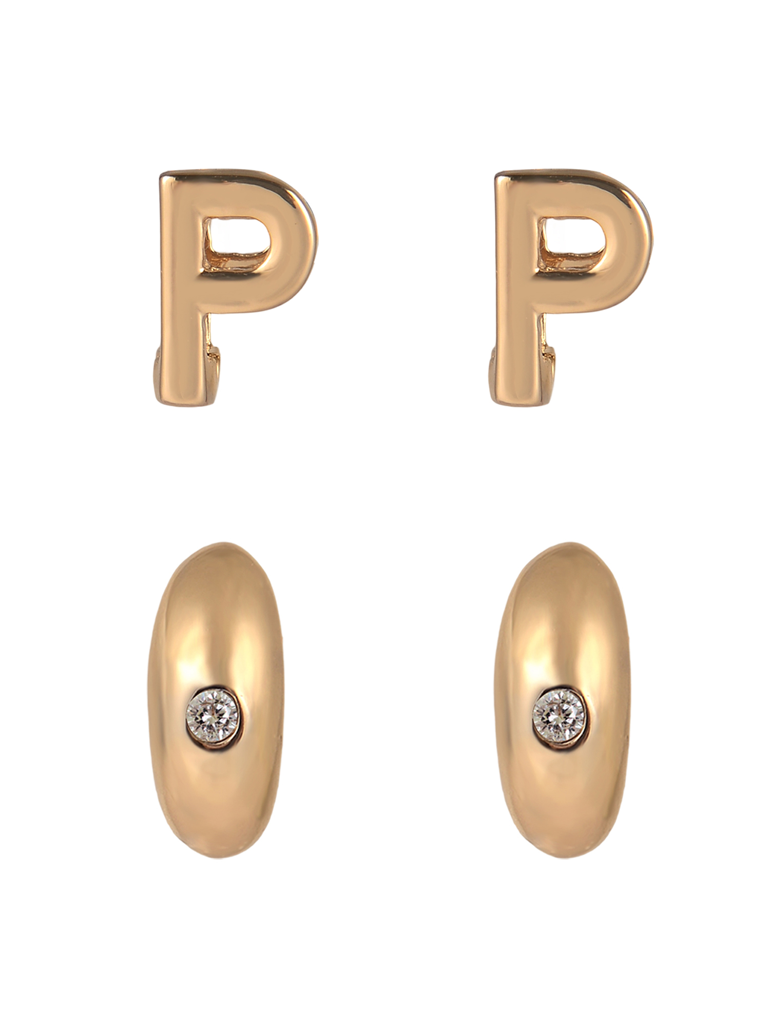 Time and Tru Goldtone 3-On Crystal Stud, Hoop, Initial "P" Earring Set