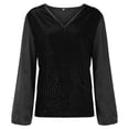 thumbnail image 2 of felwors Women's Sequin Tops Sheer Long Sleeve Glitter Sparkly Party Blouse Velvet V-Neck Dressy Tops for Evening Party Black, XL, 2 of 7