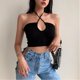 thumbnail image 3 of VISgogo Chaleco de color sólido a la moda para mujer Sexy Cross Hollow Exposed Navel Tie-up Halter Tops VISgogo moda, 3 of 5