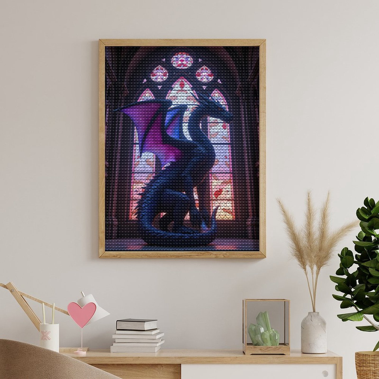 Diamond Art Kits for Adults, Mystical Dragon Stained Glass Window 5D Diamond Painting Kits for Adults Beginners, DIY Full Drill Diamond Painting, Gem Art and Crafts 12x16