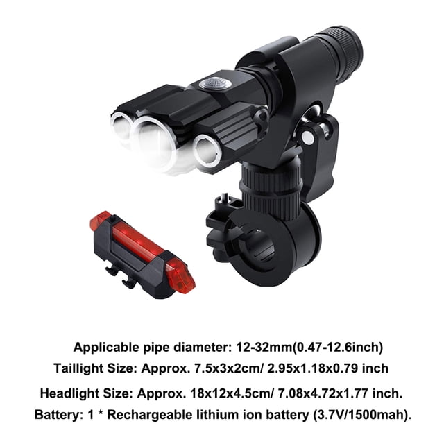 Bike Headlight Taillight Set USB Rechargeable Bicycle Headlight Taillight Battery Powered Flashlight Tail Lamp for Night Cycling, Type 3