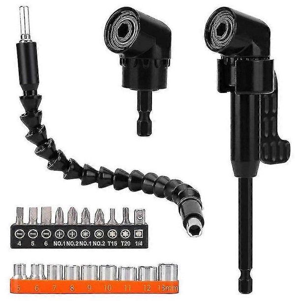 Taladro angular, paquete de 5 accesorios de extensión angular para brocas, color negro.