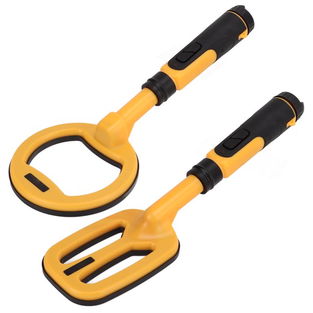 detector de metales jadeshay subacuático ip68 3 en 1 detector de metales portátil amarillo y negro con mango ergonómico y dos botones; primer plano de sonda redonda y sonda plana acopladas al host ABS, LED y superficie antideslizante visibles, recargable por micro USB/Tipo-C, rango de detección aprox. 10–15 cm y profundidad de trabajo 10–30 m, diseñado para búsqueda en agua y tierra; a menudo usado también para localizar objetos metálicos en jardinería.