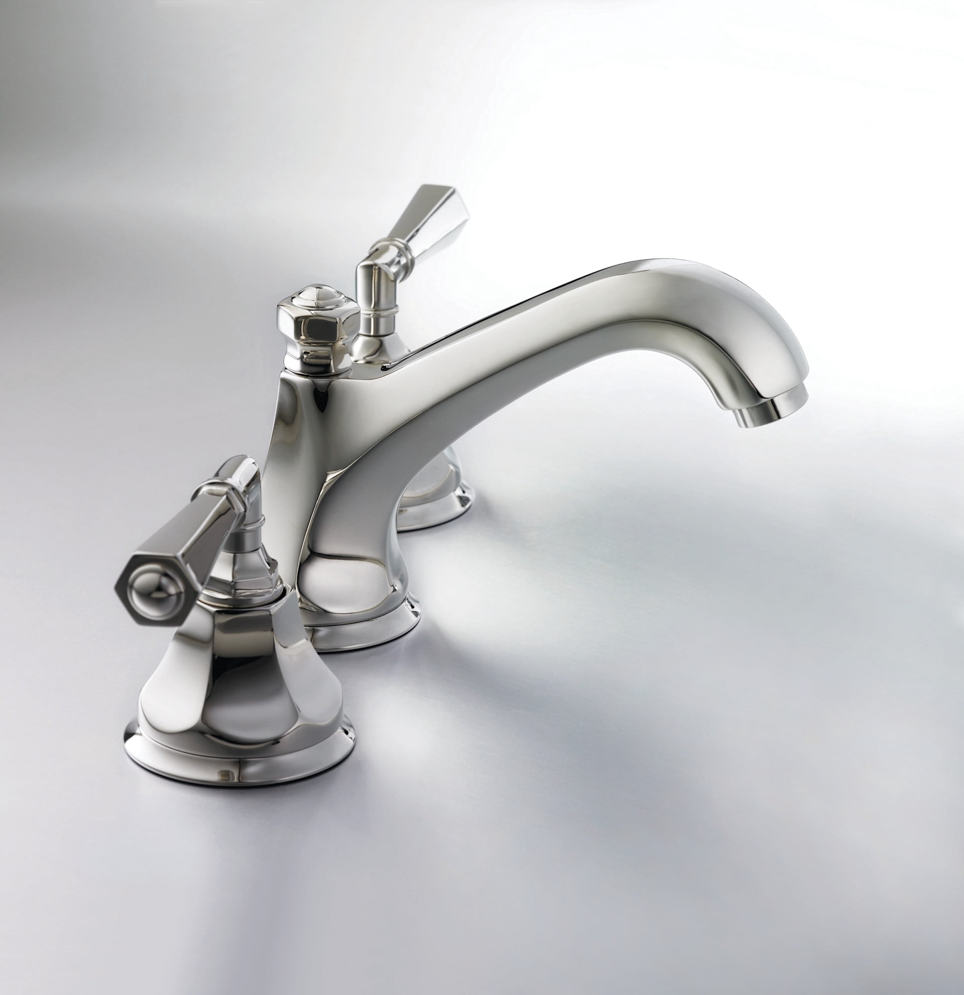 Rohl Palladian Widespread Lavatory Faucet In Polished Nickel With Hex Spout Palladian Metal Lever Handles And Pop-Up
