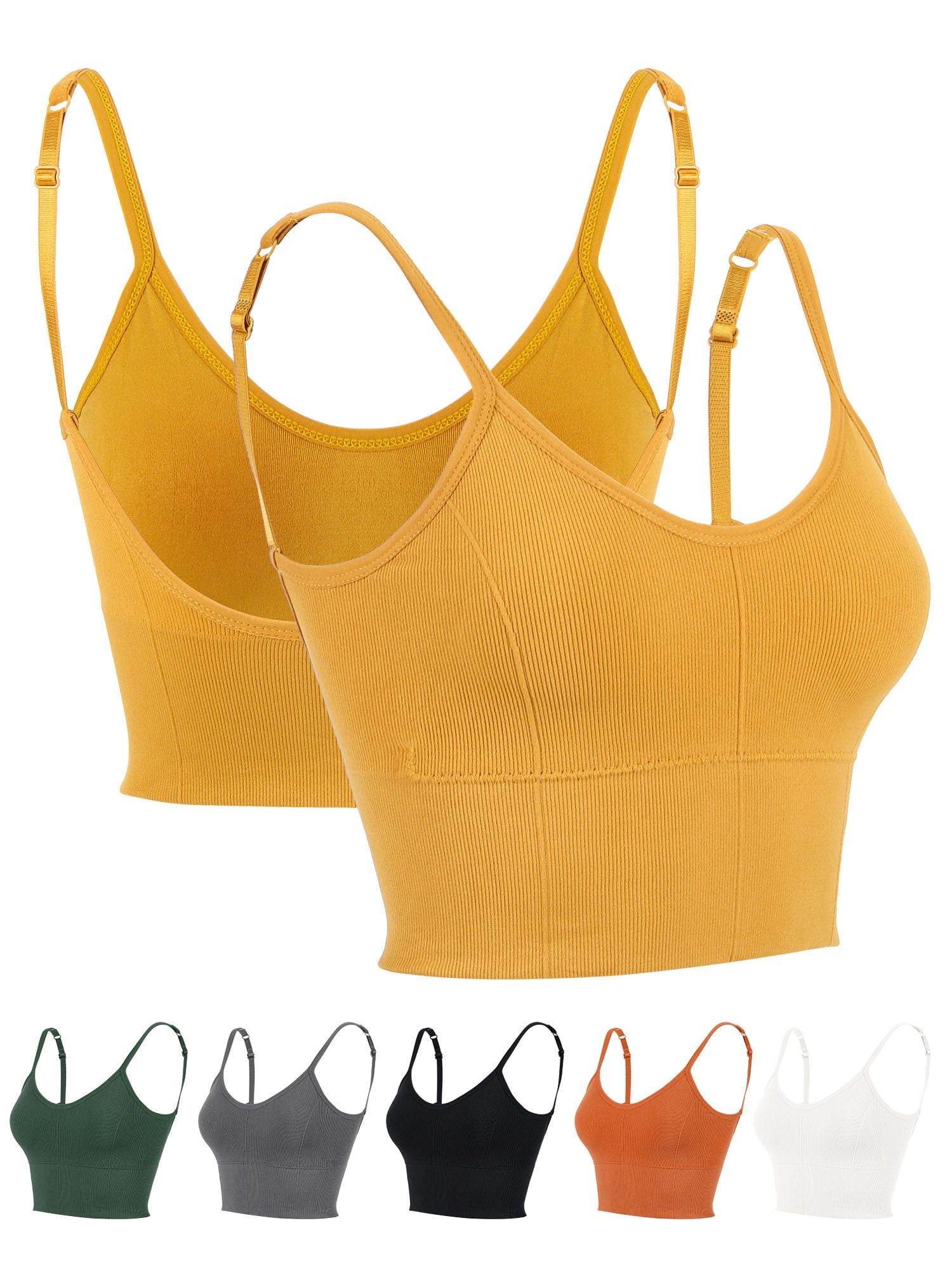 Spencer Women's Cami Bra Padded Bralettes Seamless Sports Bra Spaghetti  Strap Bra Top Solid Bandeau Yoga Workout Tank Yellow 