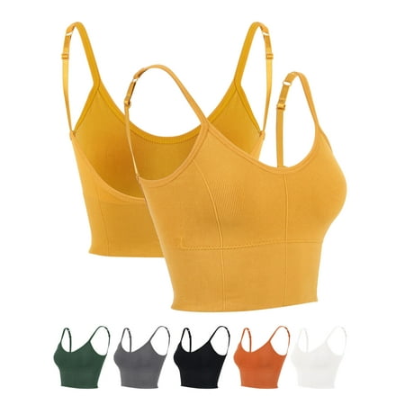 Spencer Women s Cami Bra Padded Bralettes Seamless Sports Bra Spaghetti Strap Bra Top Solid Bandeau Yoga Workout Tank  Orange