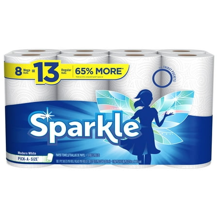 Sparkle Paper Towels, 8 Mega Rolls, White, Pick-A-Size